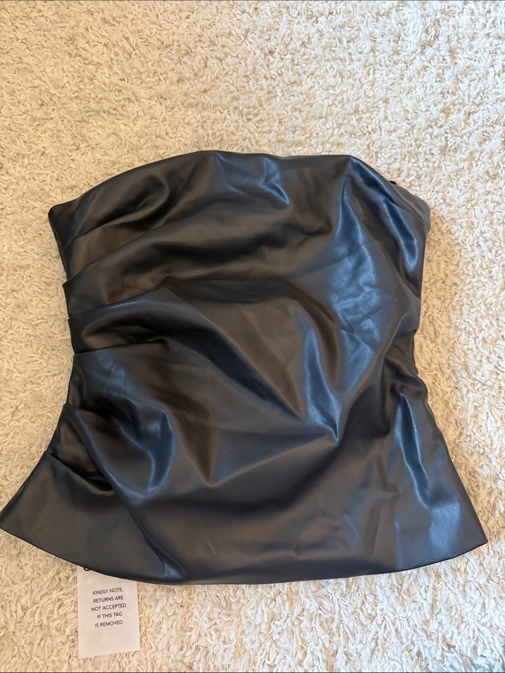 superdown Black Faux Leather Strapless Bustier Top